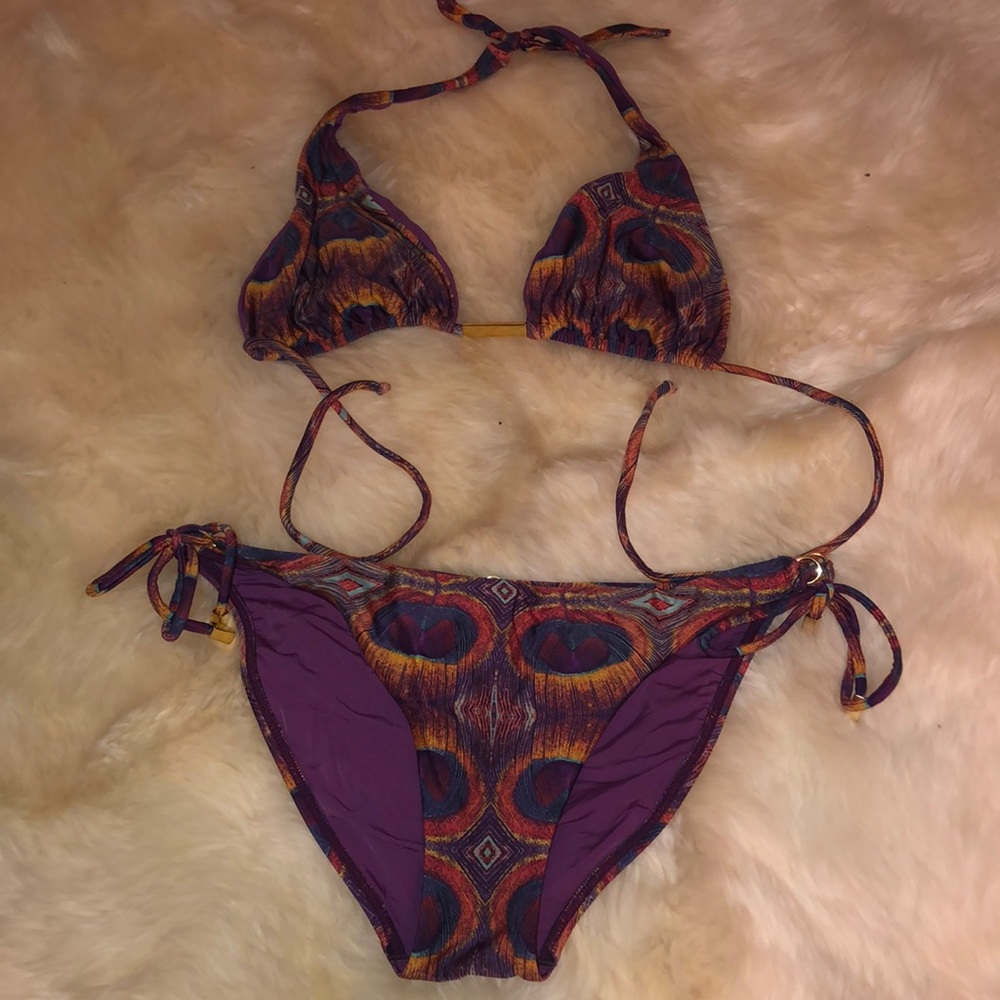 VIX peacock Bikini sz l gold purple RARE